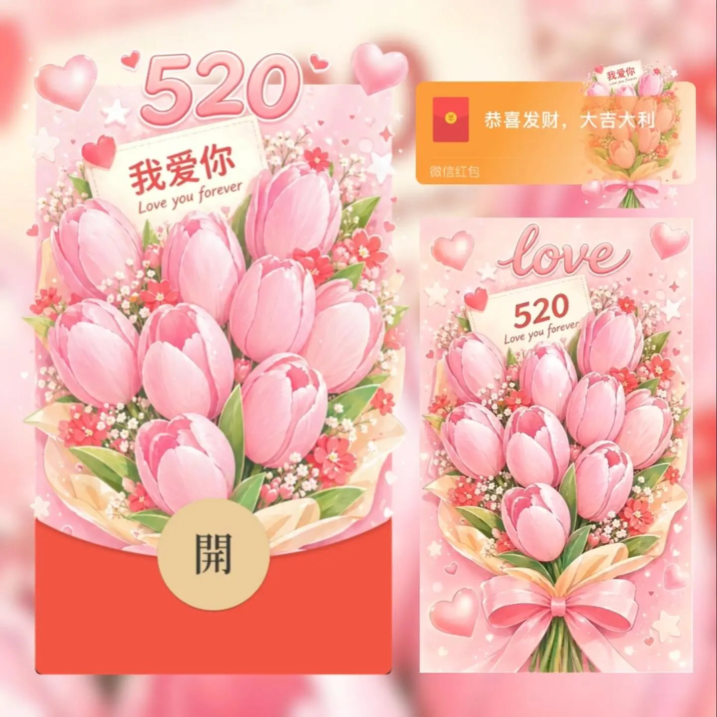 520郁金香花束/动态音乐/qiqi红包封面皮肤