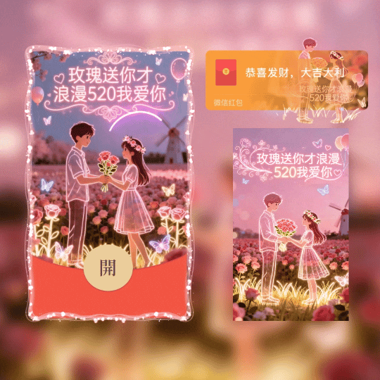 玫瑰送你才浪漫520我爱你--发光情侣/新版动态tt红包封面皮肤