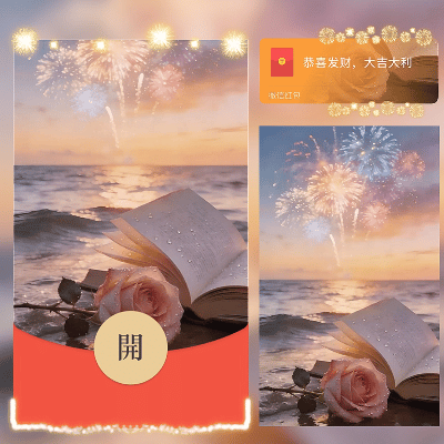 今生幸运遇见你/海滩玫瑰烟花/ln红包封面皮肤