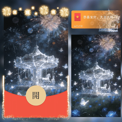 旋转木马新年快乐烟花/马年暴富发财/ln红包封面皮肤