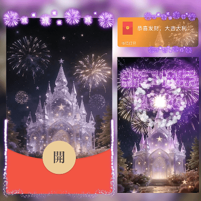 紫色城堡烟花2026/新年快乐/马年暴富发财/ln红包封面皮肤