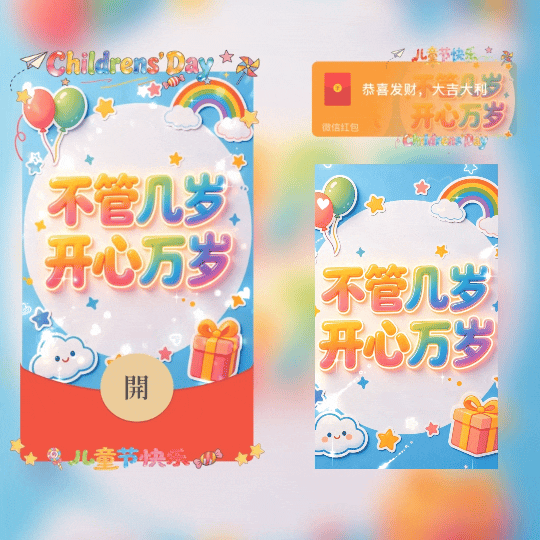 不管几岁开心万岁/六一儿童节快乐/新版动态tt红包封面皮肤