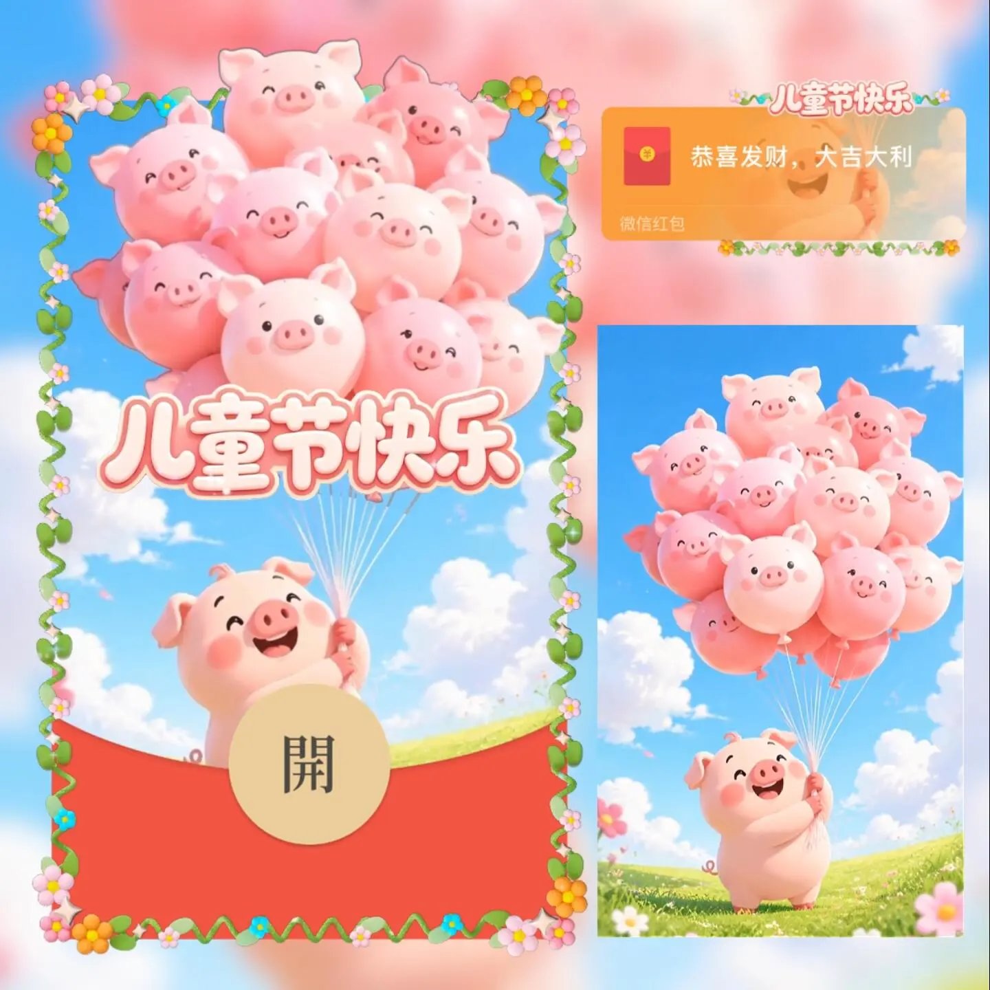 六一儿童节快乐/猪猪气球/xx红包封面皮肤