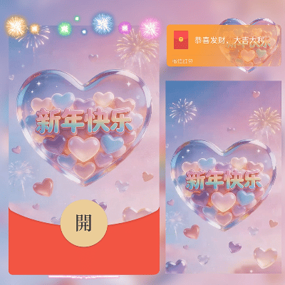 新年快乐爱心彩色烟花/新年快乐/马年暴富发财/ln红包封面皮肤