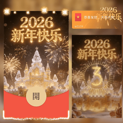 2026金色城堡烟花/新年快乐/马年暴富发财/ln红包封面皮肤