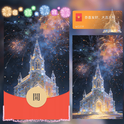 宝石城堡烟花/新年快乐/马年暴富发财/ln红包封面皮肤