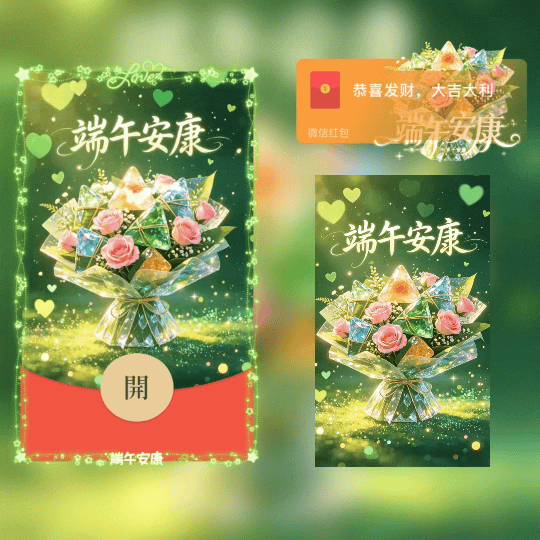 端午安康/水晶玫瑰粽子花束/新版动态tt红包封面皮肤