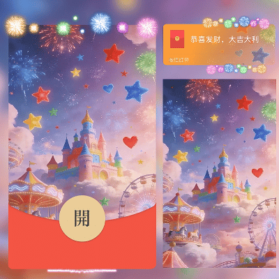 云朵星星城堡烟花/新年快乐/马年暴富发财/ln红包封面皮肤