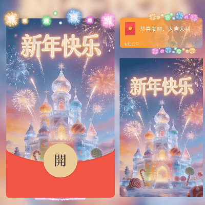 冰雕彩色新年快乐烟花/马年暴富发财/ln红包封面皮肤