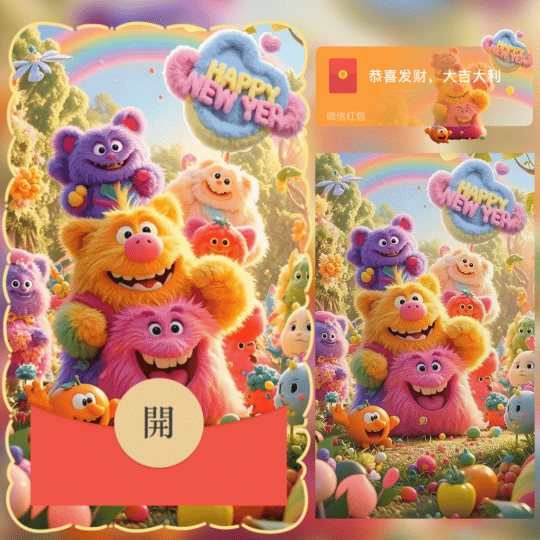 毛球怪新年快乐/2026马年暴富/新版动态/ln红包封面皮肤