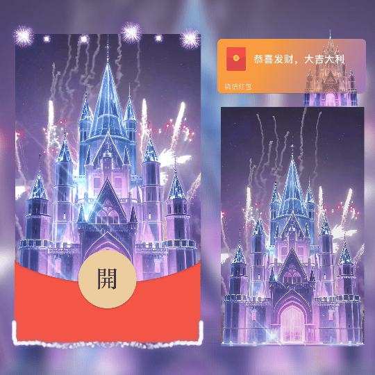 紫色水晶城堡烟花/2026新年快乐/ln红包封面皮肤