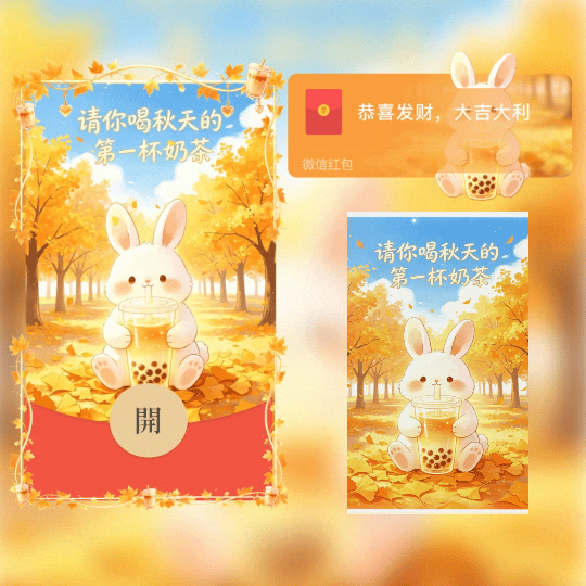 秋天的第一杯奶茶/可爱兔子奶茶/新版动态tt红包封面皮肤