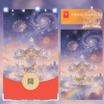 新年星空旋转木马烟花/马年暴富发财/ln红包封面皮肤