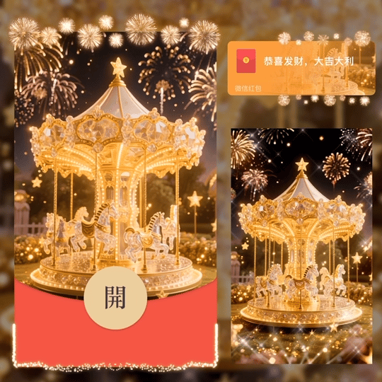 2026金色新年快乐旋转木马烟花/动态/LM红包封面皮肤