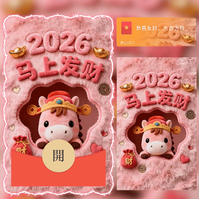 马年发财/毛茸茸可爱小马/新年快乐/ln红包封面皮肤