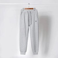 Gray pants with a black label