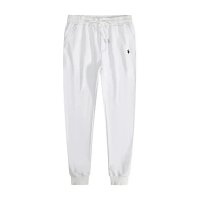 White pants with a blue label