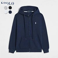 Navy blue sweatshirt with a white label