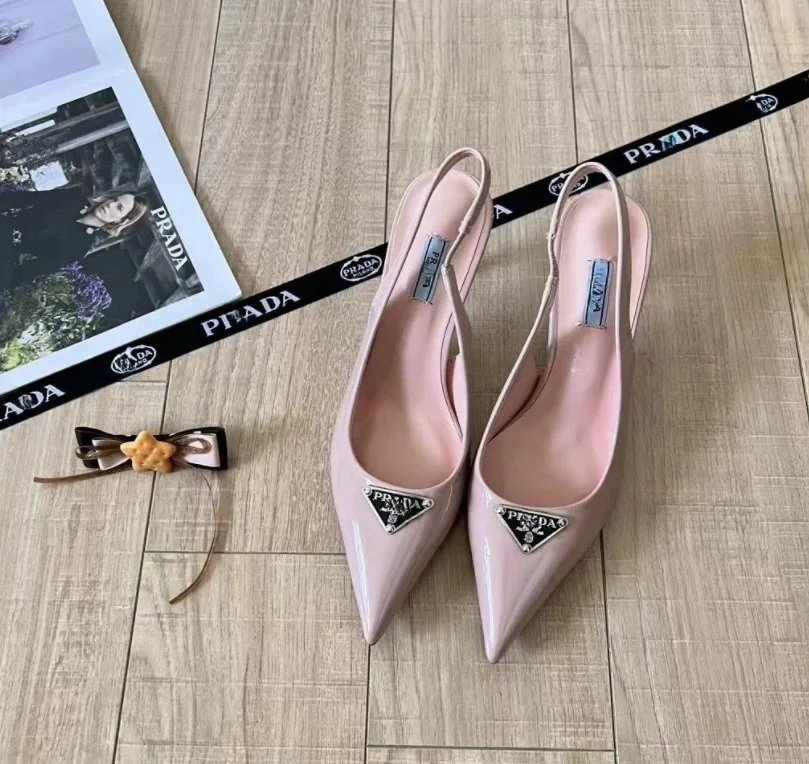 Prada High Heels Pointed-Toe Slingback Pumps — 9(Top quality)