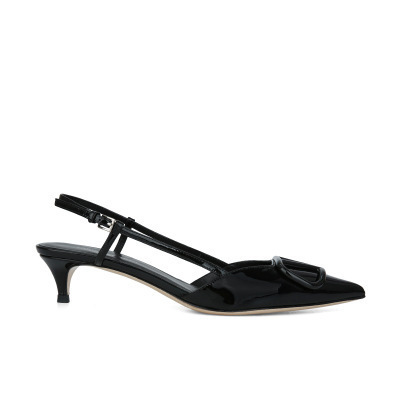 Prada High Heels Pointed-Toe Slingback Pumps with Triangle Logo Plaque — 12