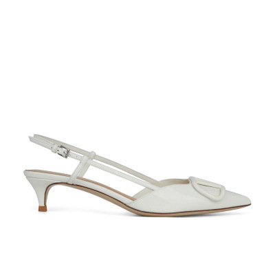 Prada High Heels Pointed-Toe Slingback Pumps with Triangle Logo Plaque — 14