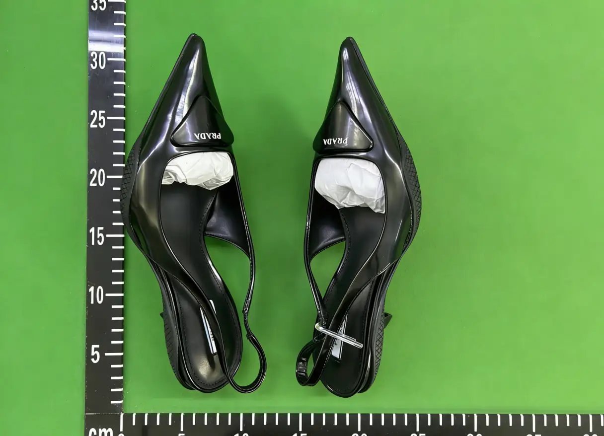 Prada High Heels Pointed-Toe Slingback Pumps with Triangle Logo Plaque image 14