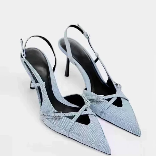 Prada High Heels Pointed-Toe Slingback Pumps with Triangle Logo Plaque product detail image 10
