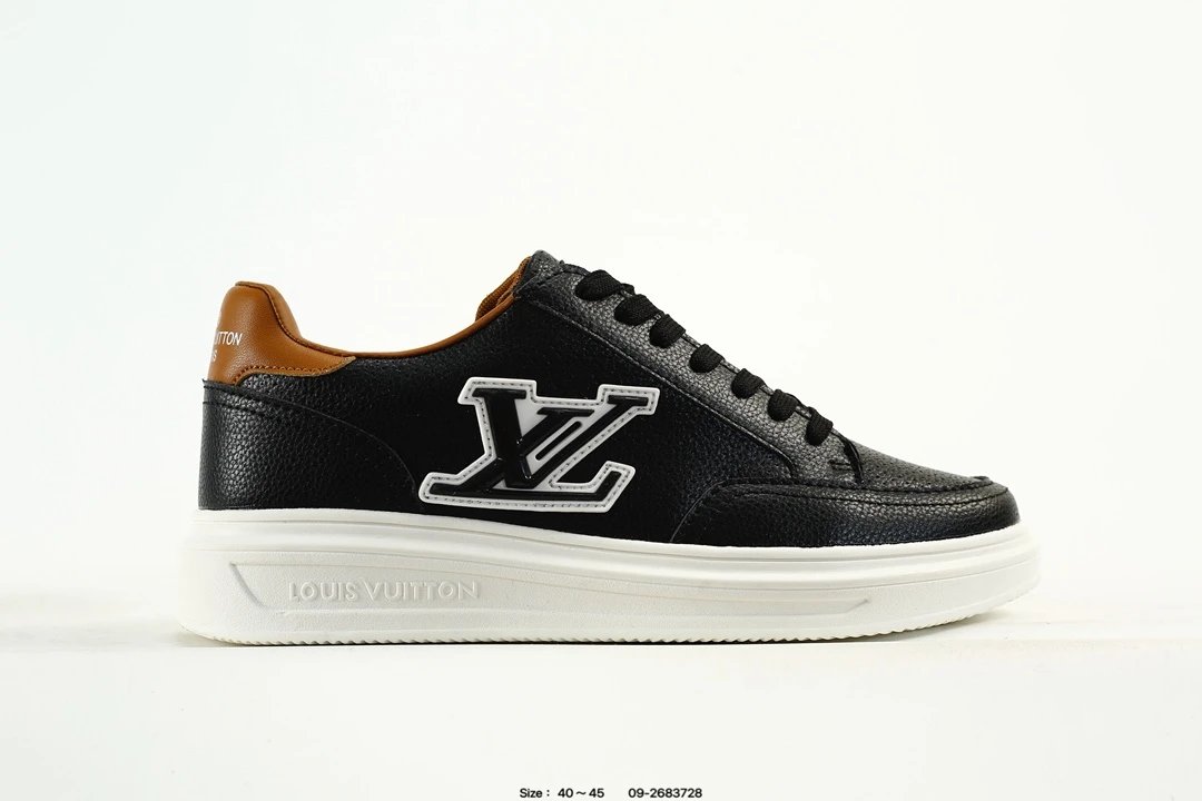 Low Top Leather Sneakers with Lace-Up Design Black Tan - Gallery Image 1 - Detailed View