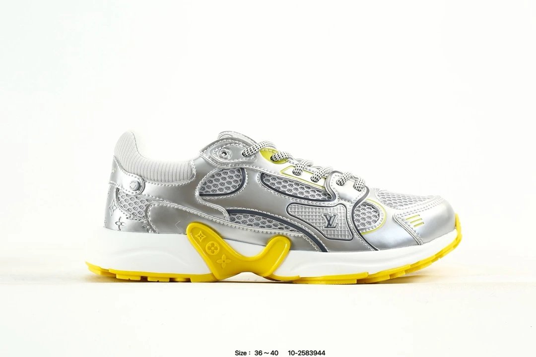 Low Top Leather Mesh Trainer Sneaker with Slip Resistant Sole Silver - Gallery Image 2 - Detailed View