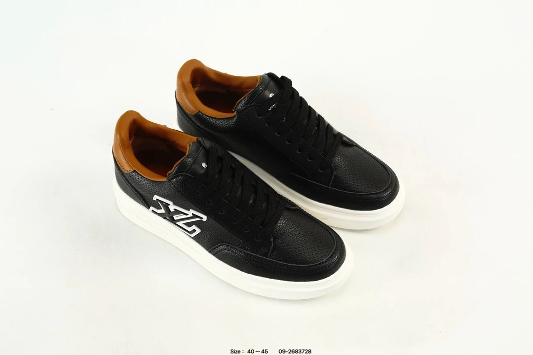 Low Top Leather Sneakers with Lace-Up Design Black Tan - Gallery Image 8 - Detailed View