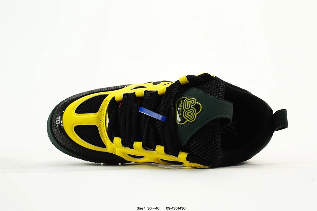 Trainer Sneaker Low Leather Casual Skate Shoes Dark Green Yellow - Gallery Image 4 - Detailed View