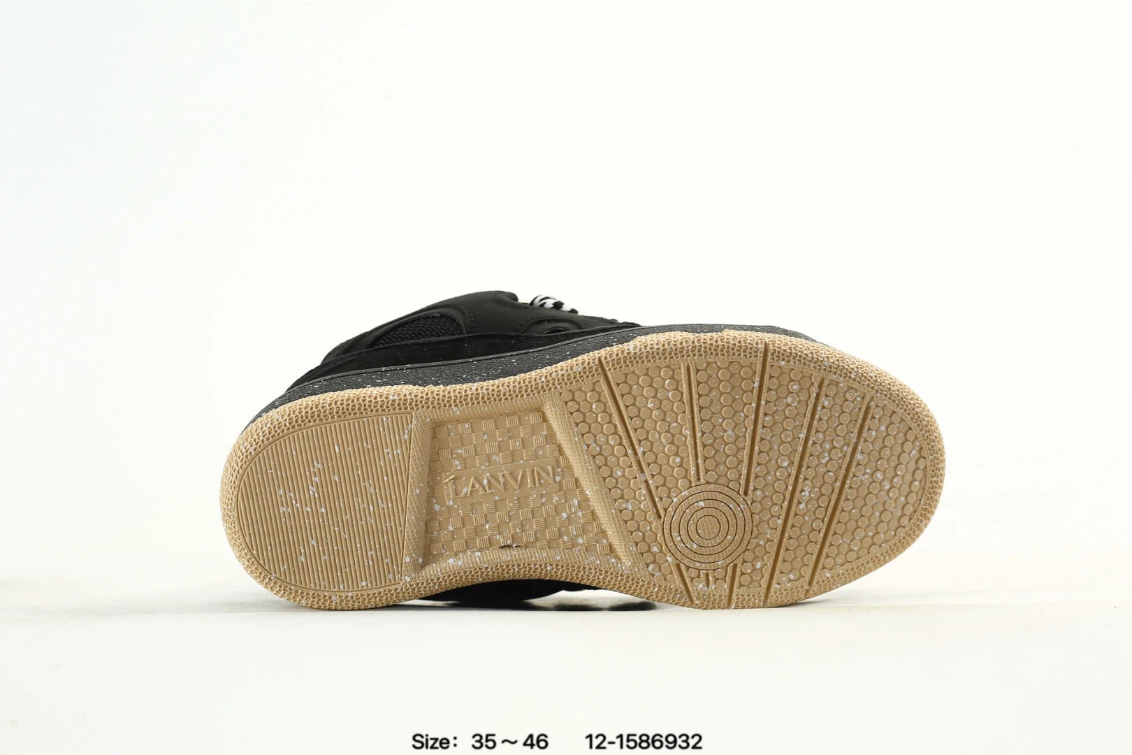 Unisex Curb Chunky Skate Sneakers Mixed Leather Onyx Black - Gallery Image 6 - Detailed View