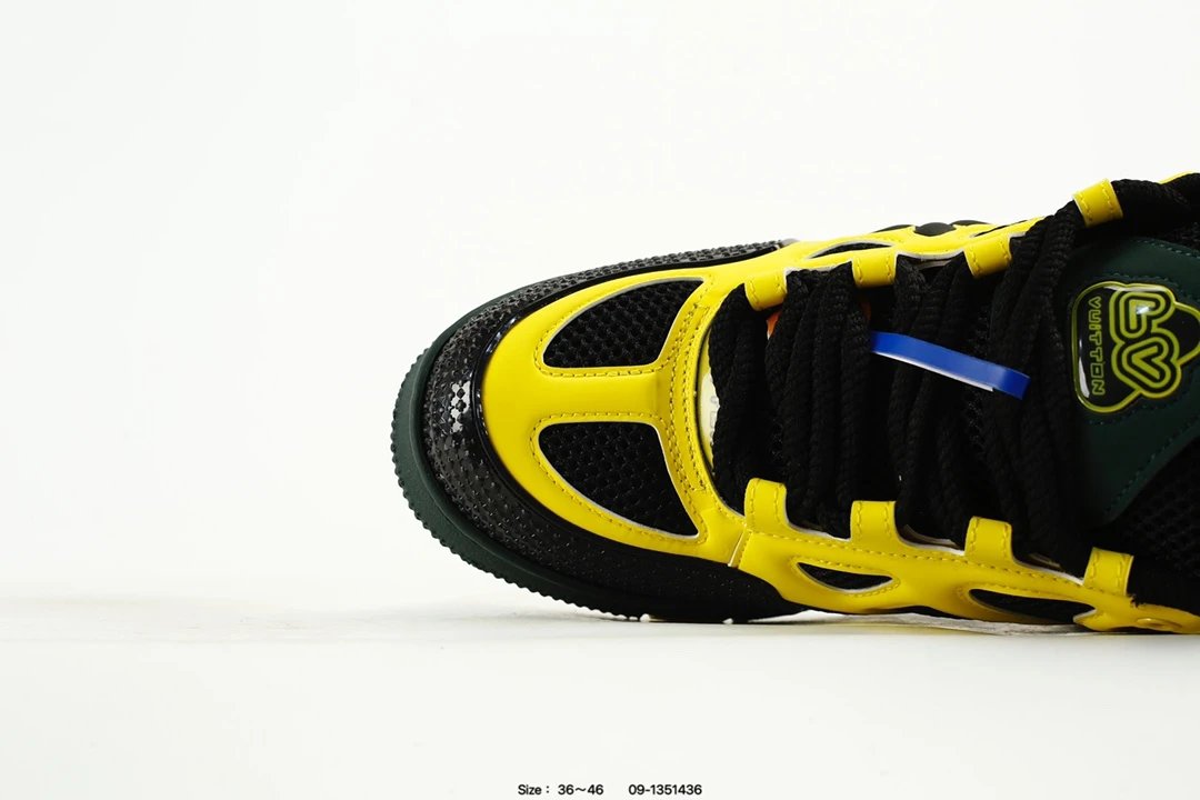 Trainer Sneaker Low Leather Casual Skate Shoes Dark Green Yellow - Gallery Image 5 - Detailed View