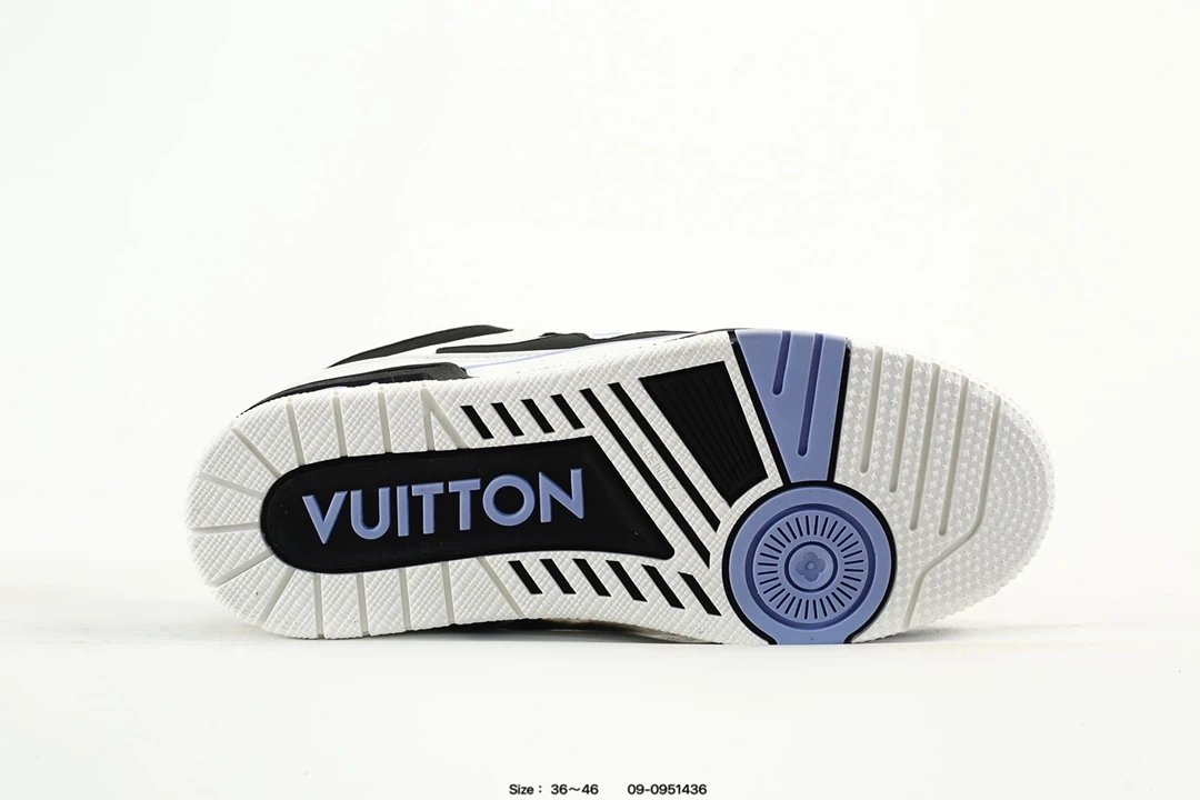 Luxury Leather Low Top Trainer Sneakers Black White Lilac - Gallery Image 6 - Detailed View