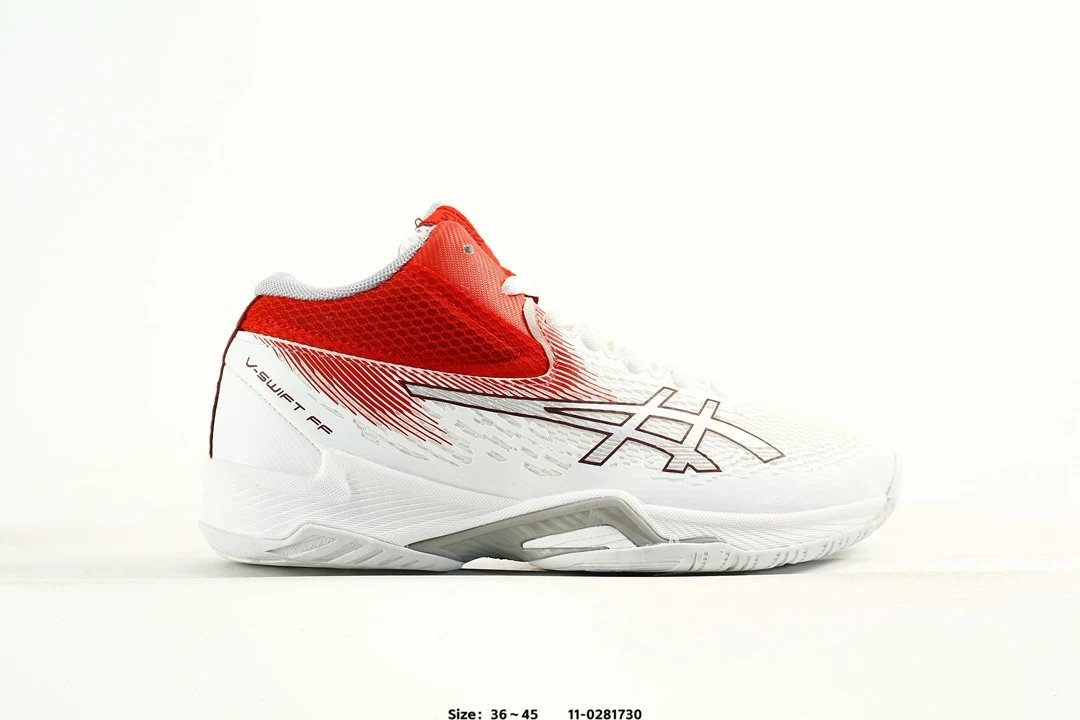 Asics V-SWIFT FF MT 4 Volleyball Shoes White Red - Gallery Image 1 - Detailed View