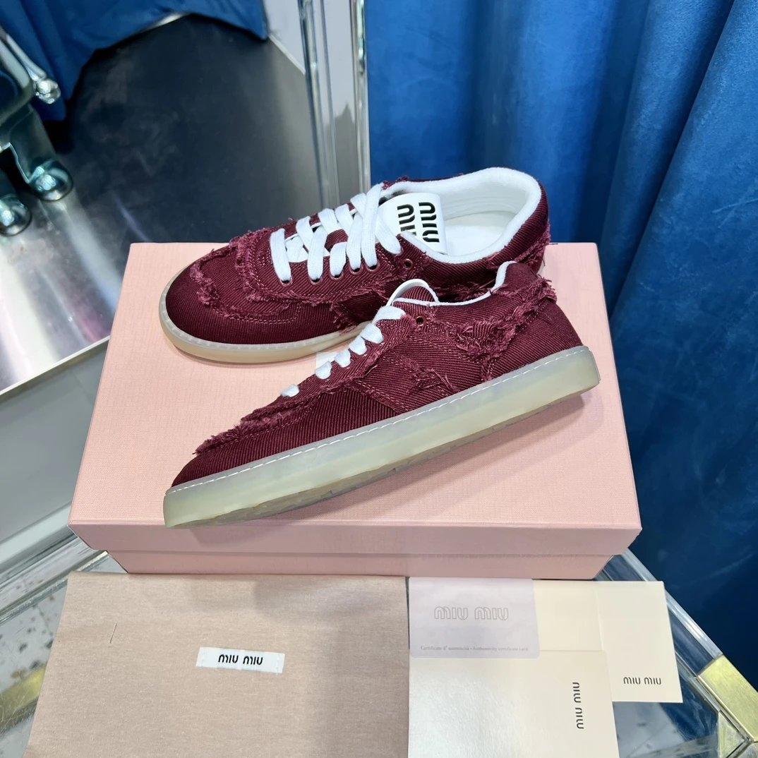 Vintage Frayed Canvas Sneakers with Towel Lining in Burgundy - Gallery Image 4 - Detailed View