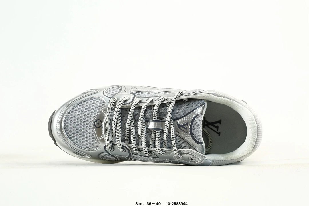 Low Top Leather Mesh Trainer Sneakers Metallic Silver - Gallery Image 4 - Detailed View
