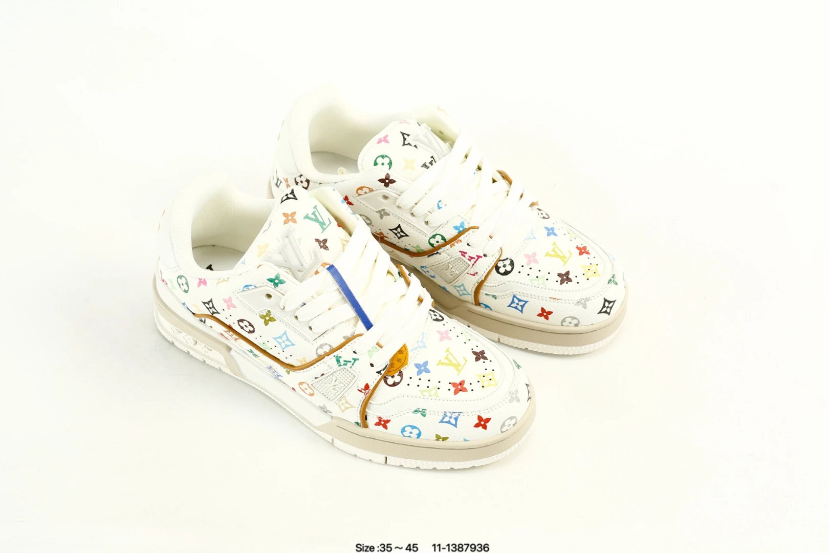 Luxury Low Top Leather Trainer Sneaker Multicolor White - Gallery Image 8 - Detailed View