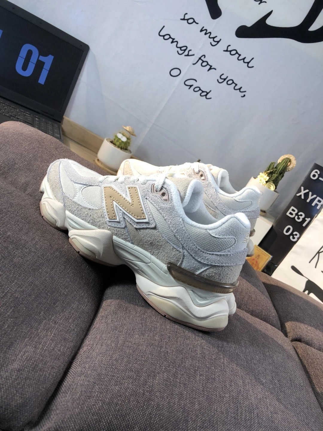 Retro 9060 Chunky Dad Shoes Unisex Ecru - Gallery Image 5 - Detailed View