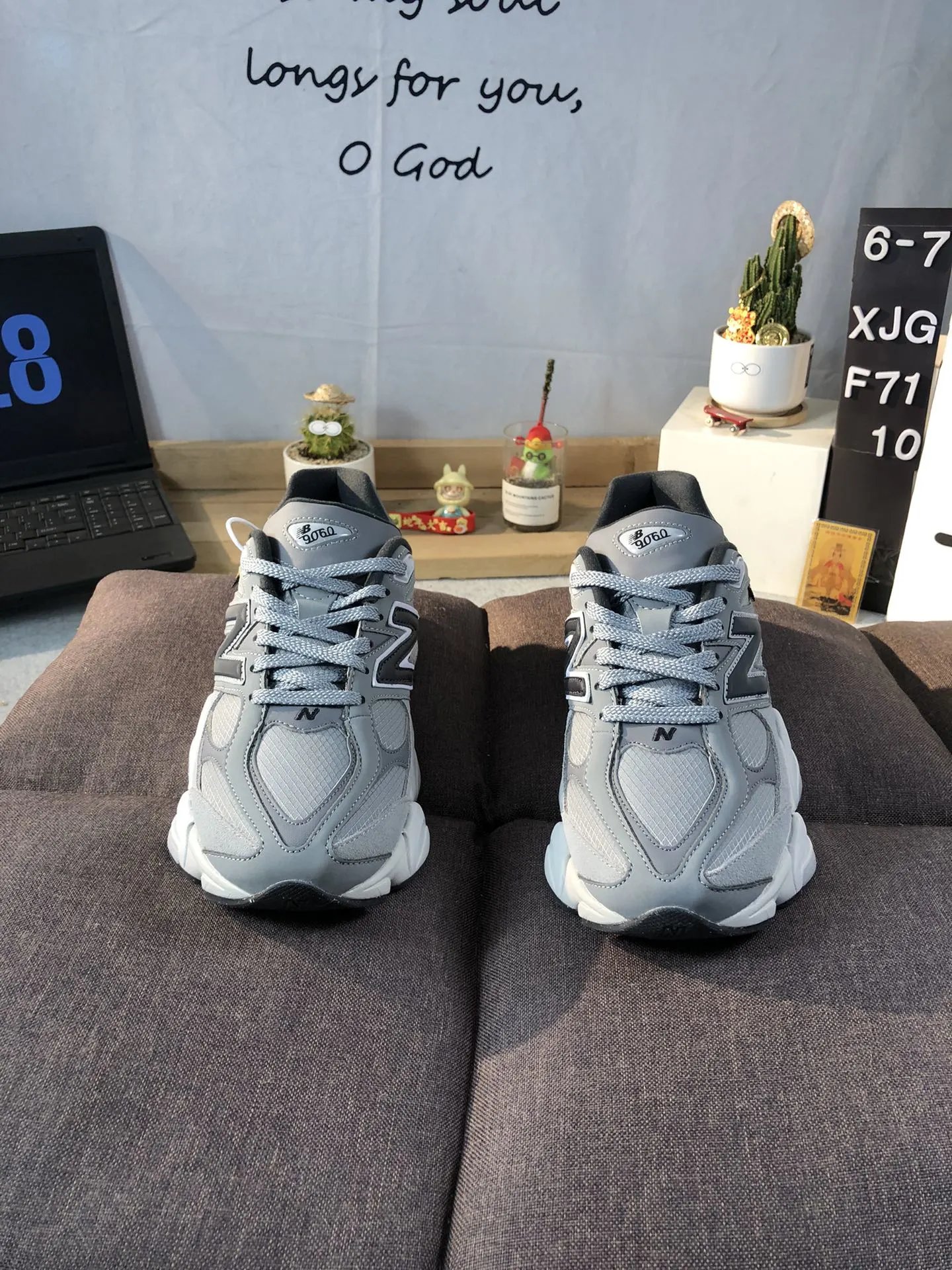 Retro NB9060 Suede Mesh Running Shoes, Cool Grey - Gallery Image 2 - Detailed View