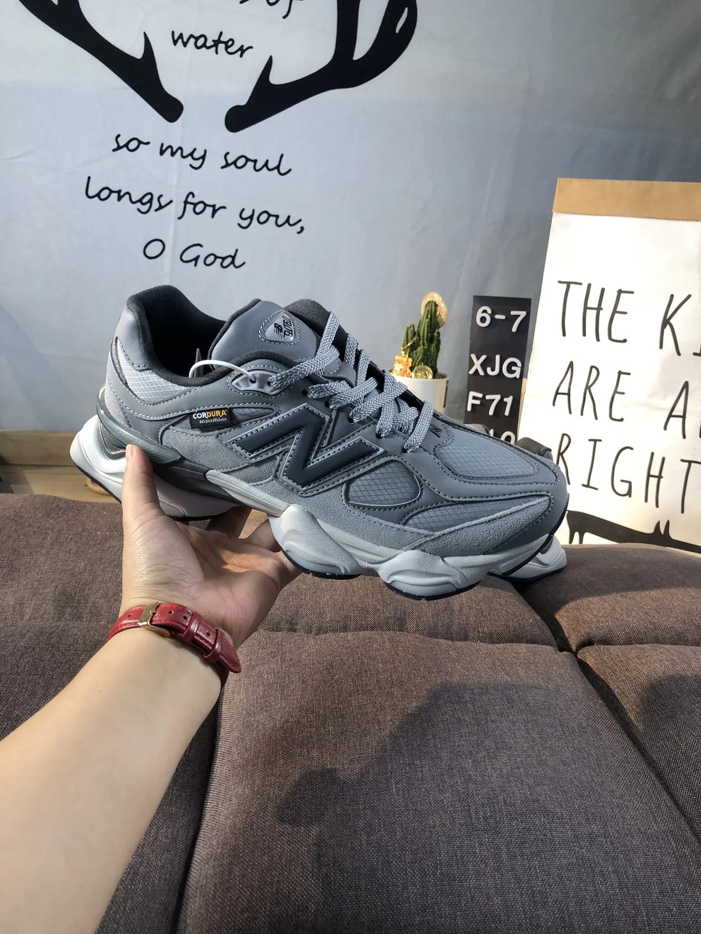 Retro NB9060 Suede Mesh Running Shoes, Cool Grey - Gallery Image 7 - Detailed View