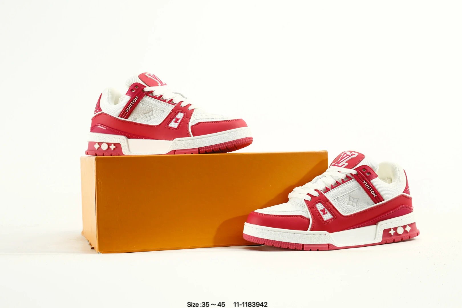 Skate Sneakers Grain Leather Mesh Low Top Scarlet White - Gallery Image 9 - Detailed View