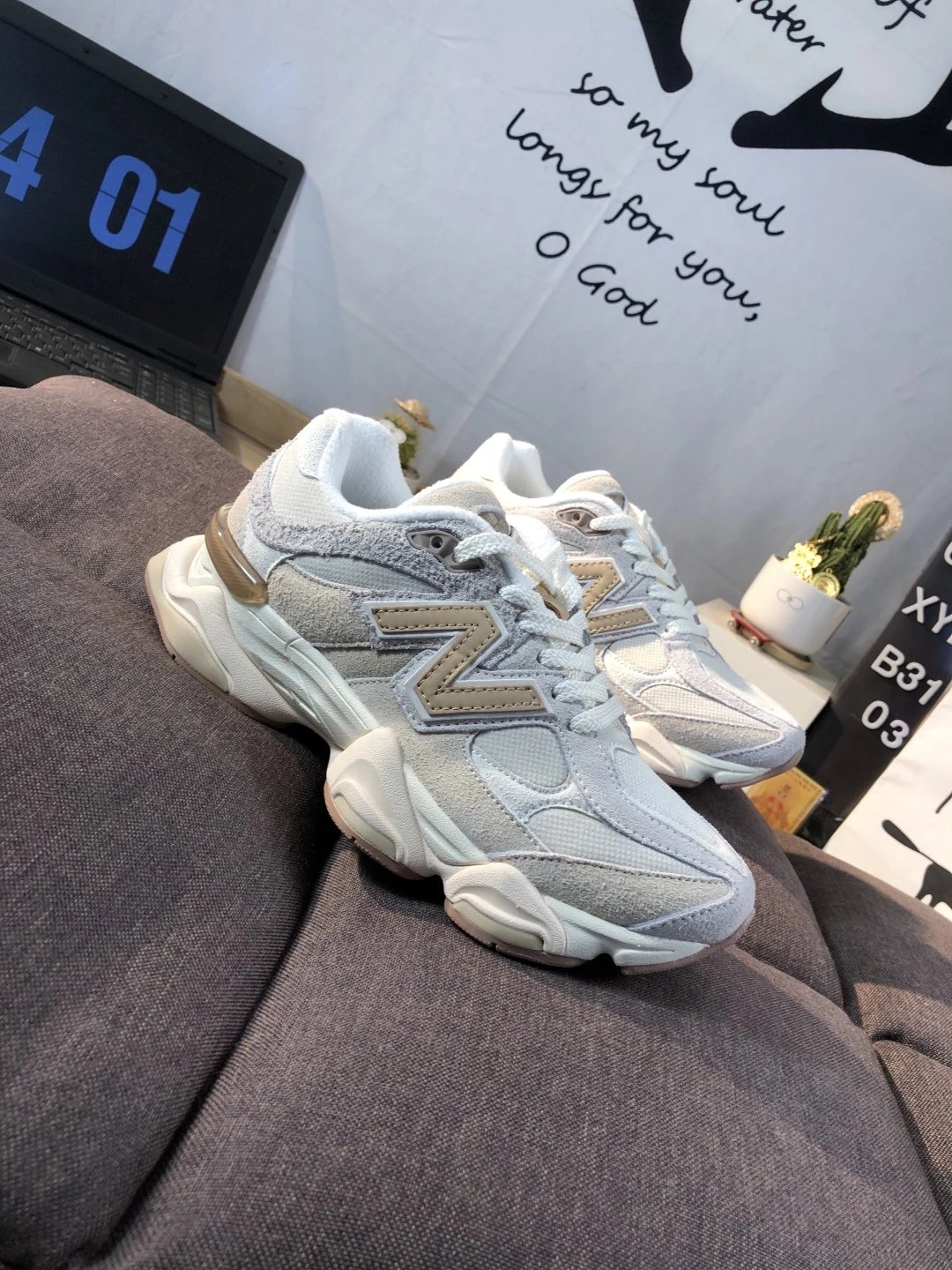 Retro 9060 Chunky Dad Shoes Unisex Ecru - Gallery Image 3 - Detailed View