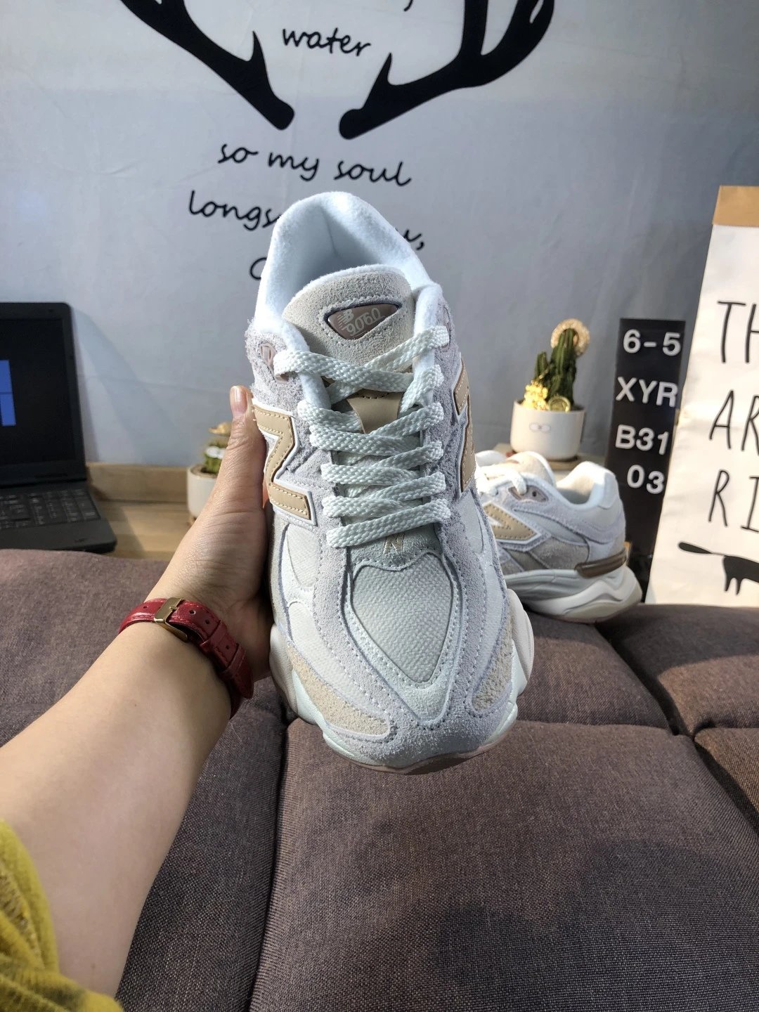 Retro 9060 Chunky Dad Shoes Unisex Ecru - Gallery Image 8 - Detailed View