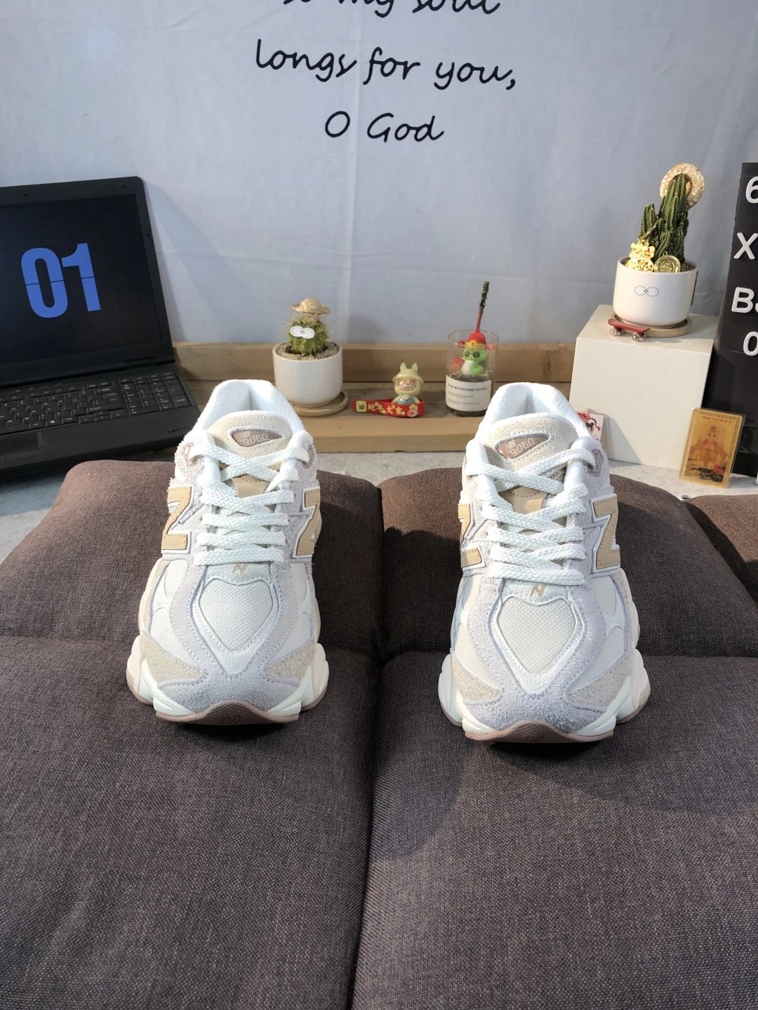 Retro 9060 Chunky Dad Shoes Unisex Ecru - Gallery Image 2 - Detailed View