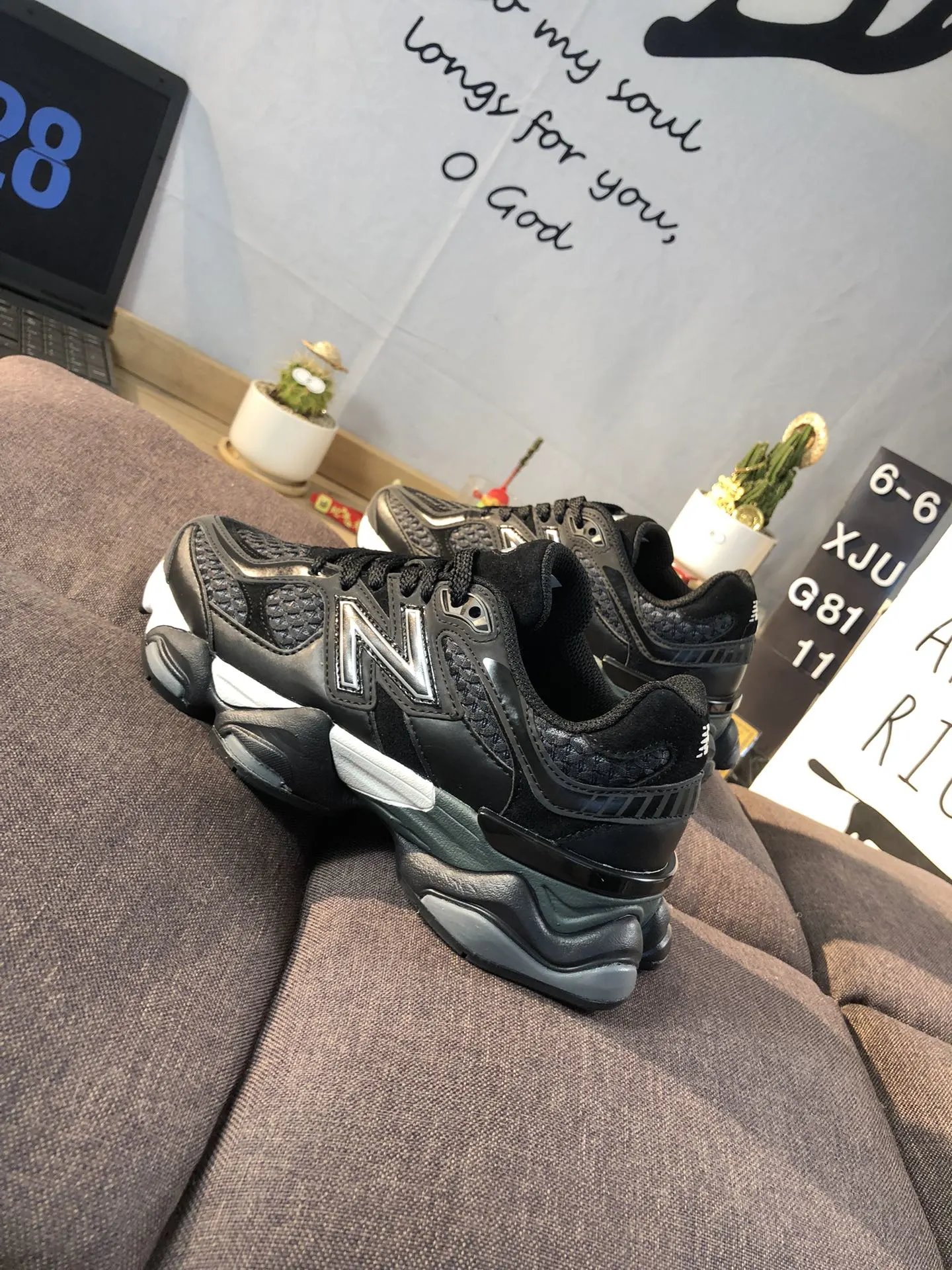 New Balance 9060 Chunky Sneakers Jet Black - Gallery Image 5 - Detailed View