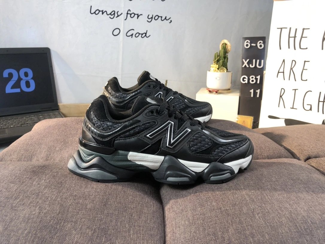 New Balance 9060 Chunky Sneakers Jet Black - Gallery Image 1 - Detailed View