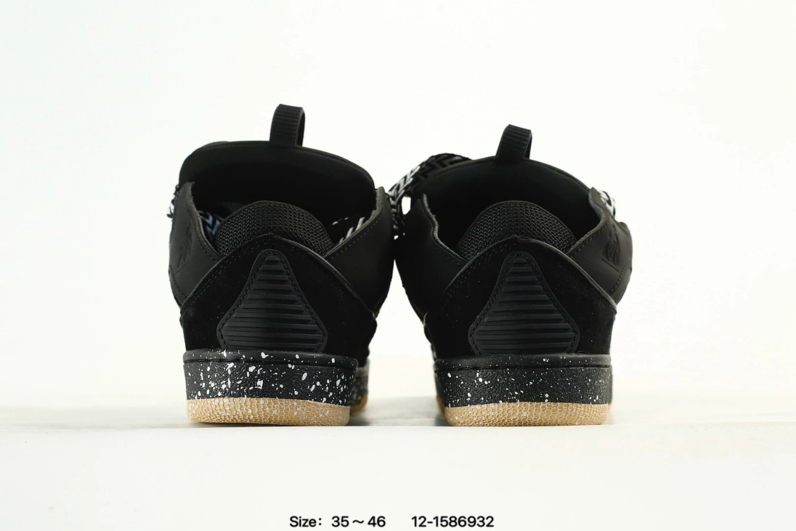 Unisex Curb Chunky Skate Sneakers Mixed Leather Onyx Black - Gallery Image 7 - Detailed View