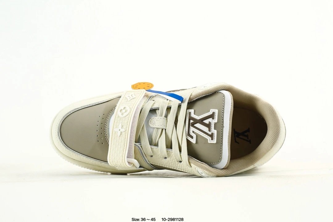 Luxury Low Top Leather Trainer Sneakers Taupe Cream - Gallery Image 4 - Detailed View