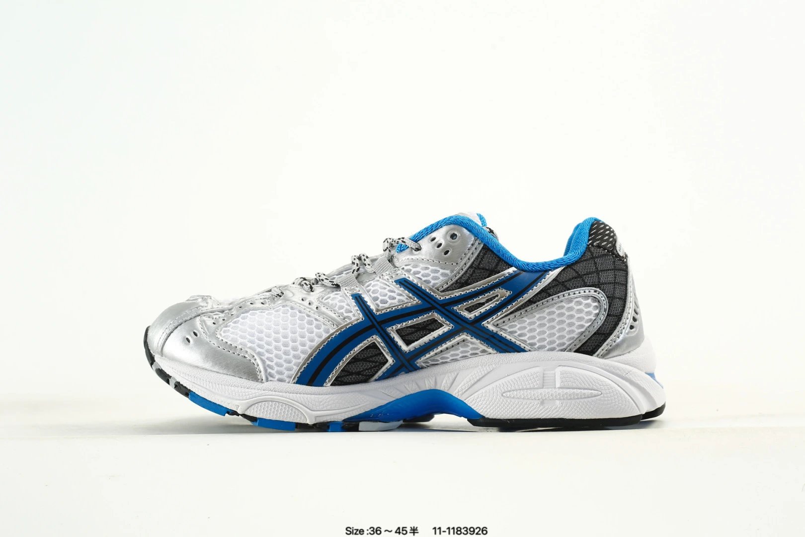 Retro Mesh Running Sneakers with Cushioned Sole Silver Blue - Gallery Image 3 - Detailed View